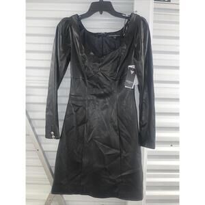 NWT Guess Elena Faux Leather Mini Dress Jet Black XS